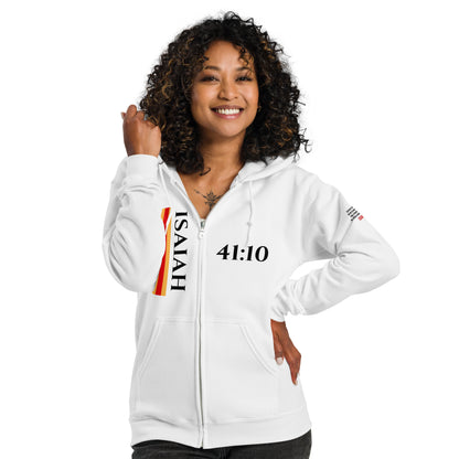 Valor & Virtue Unisex Isaiah 41:10 White Zip Hoodie