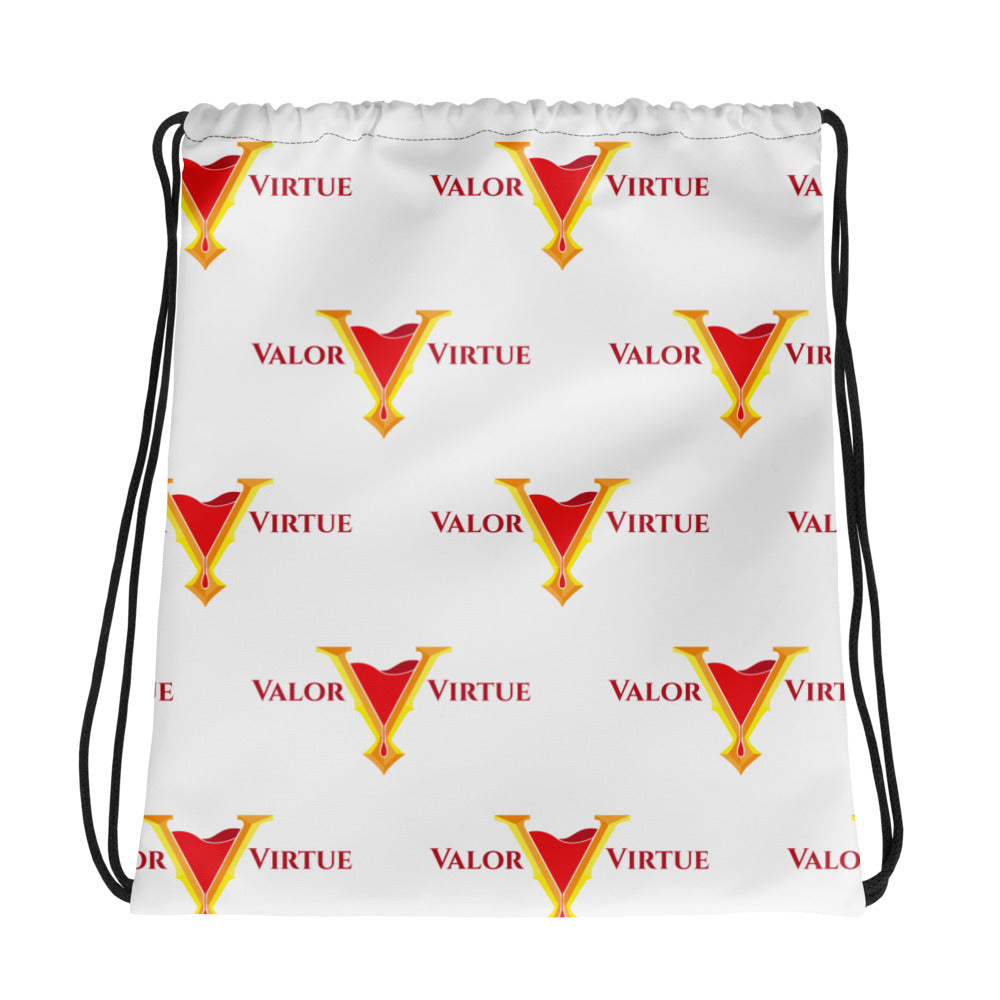 Valor & Virtue Logo All-Over Drawstring Bag